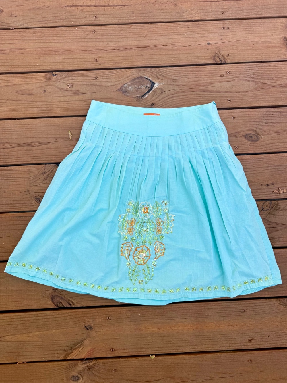 Women’s Turquoise Embroidered Pleated Skirt